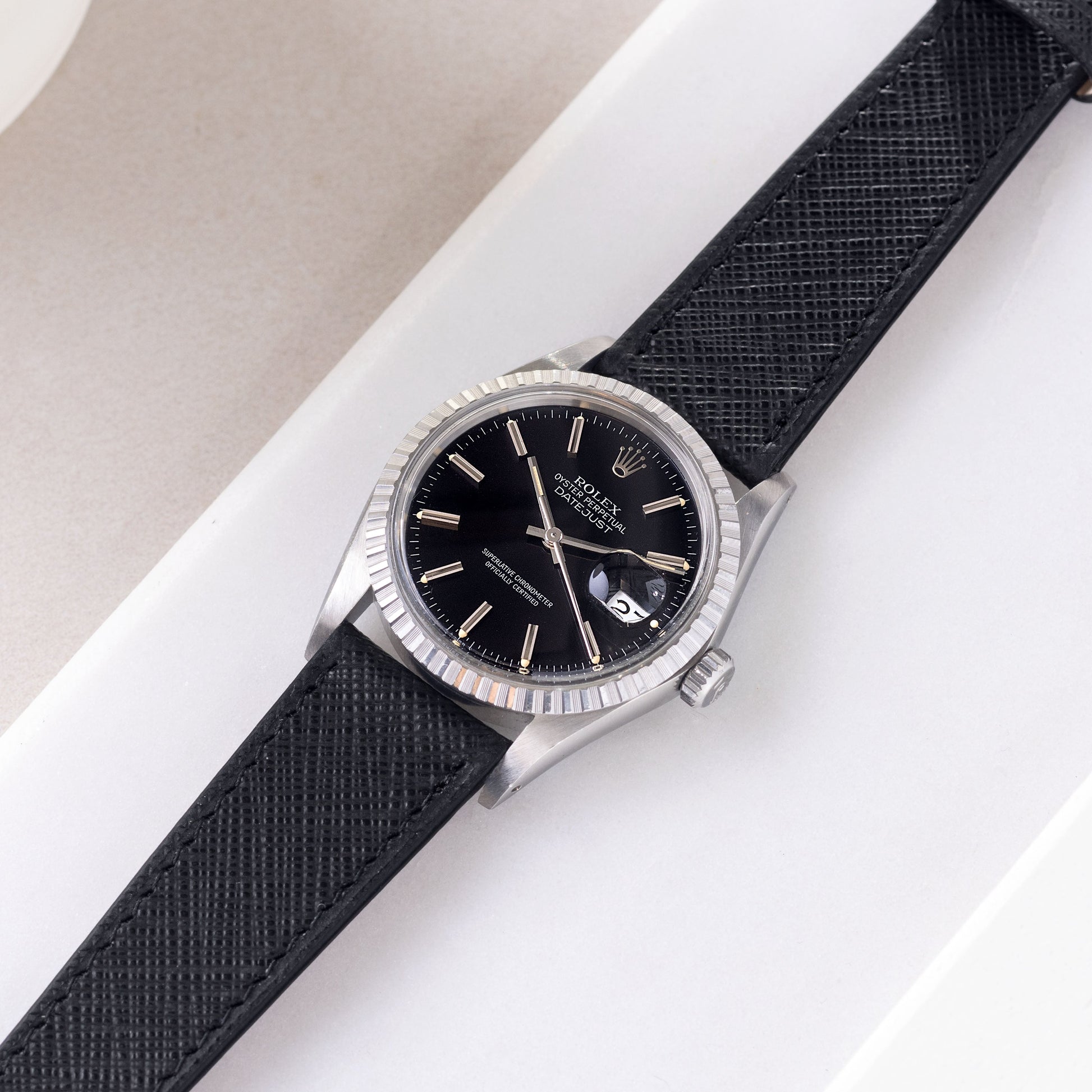Saffiano Black Leather Watch Strap