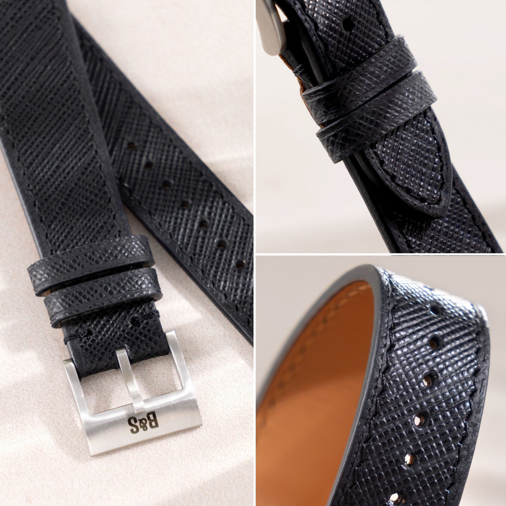 Saffiano Black Leather Watch Strap