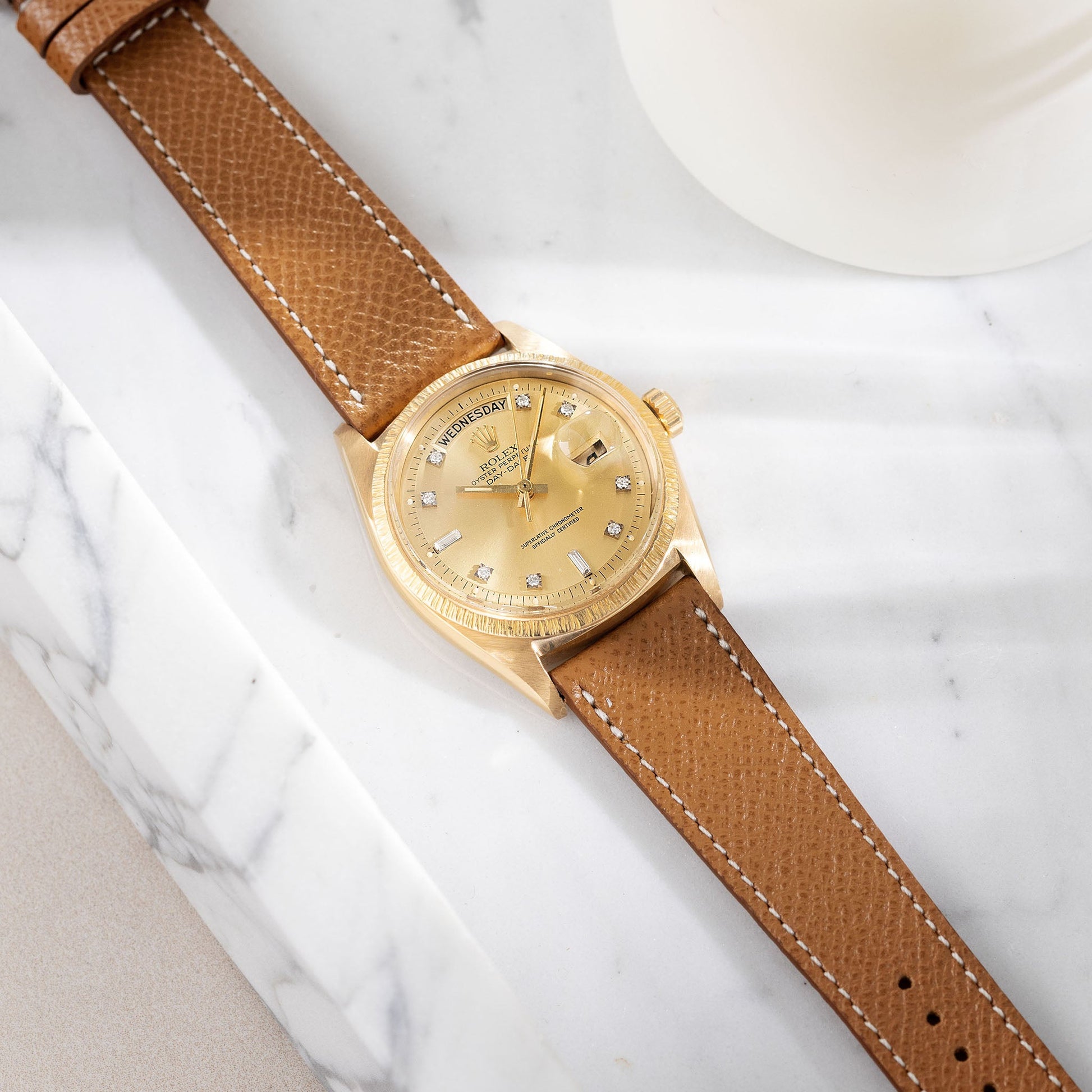 Epsom_Brown_Leather_Watch_Strap_For_Vintage_Rolex_Daydate_Diamond_Dial