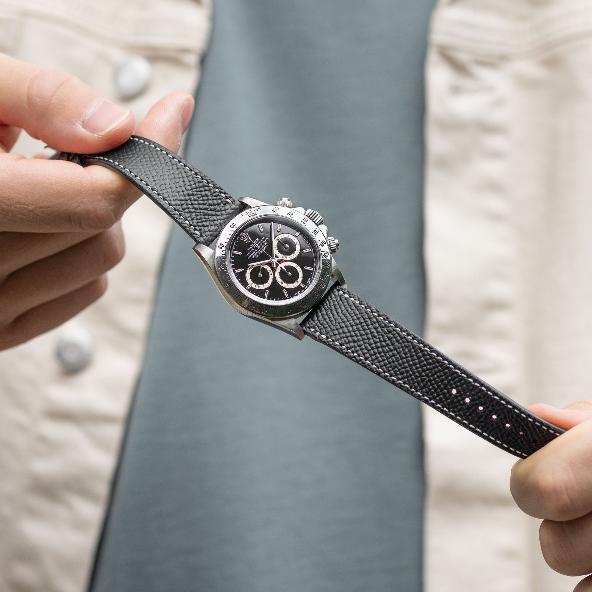 Epsom Black Leather Watch Strap