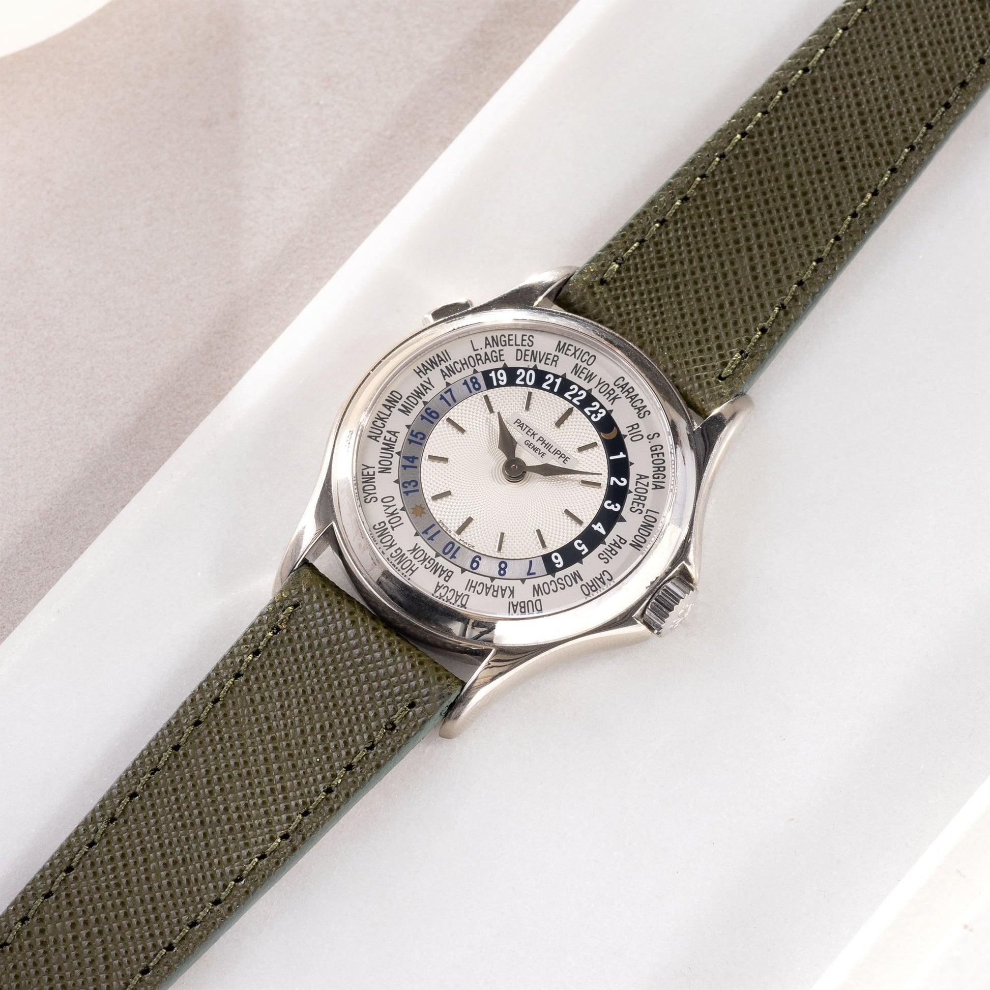 Saffiano Olive Green Leather Watch Strap