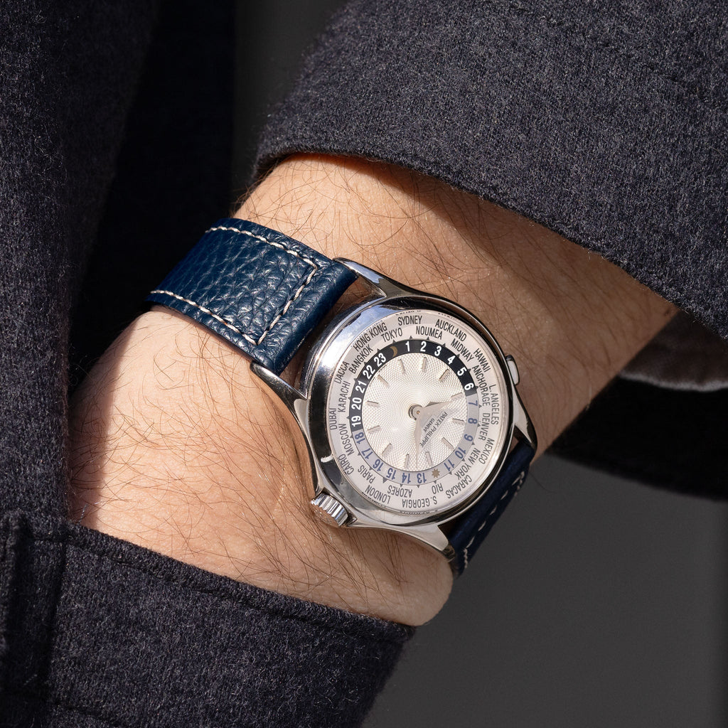 Grained Blue Leather Watch Strap