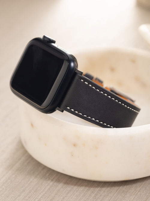 Apple Watch Band - Black Leather - Chevalin