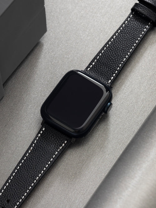 Apple Watch Band - Black Leather - Pebbled